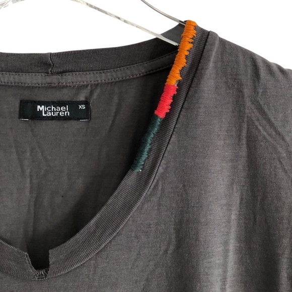 Michael Lauren Short Sleeve V-Neck T-Shirt Gray XS - Picture 3 of 9